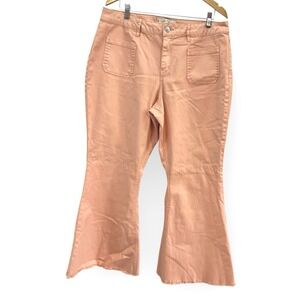 NEW Cato Womens Plus 18W Petite High Rise Flare Fringe Hem Coral Peach Jeans
